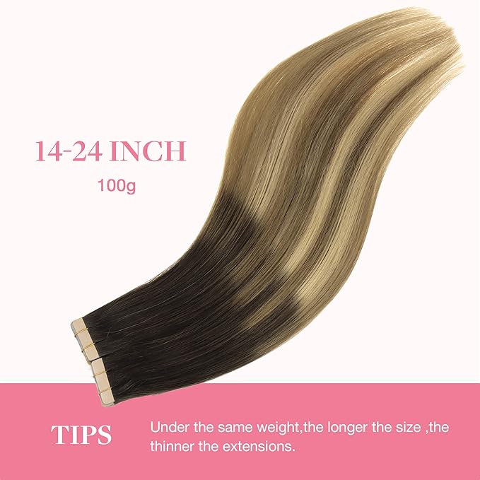 GOO GOO Tape in Hair Extensions Human Hair, 2/6/18 Balayage Brown to Dirty Blonde, 26inch 120g 40pcs, Skin Weft Seamless Invisible, Silky Straight with Thick Ends, Remy Human Hair