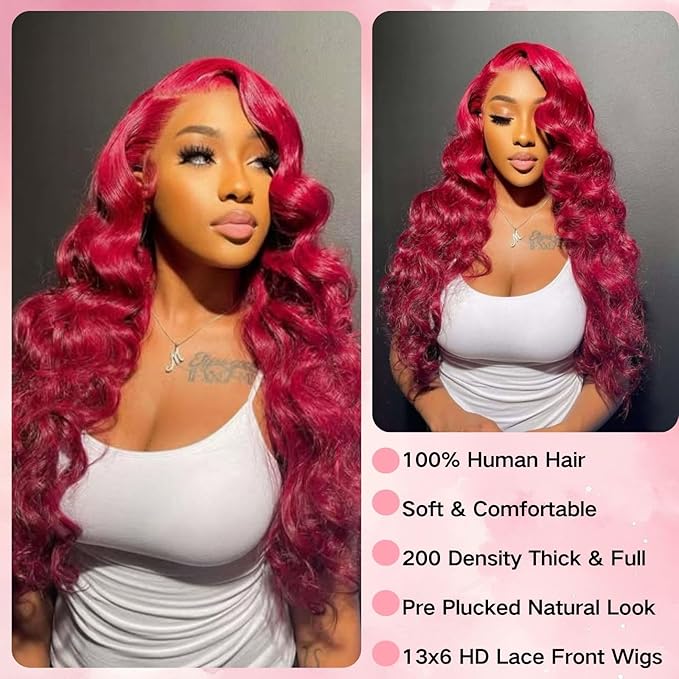 26 Inch 99j Burgundy Lace Front Wigs Human Hair 13x6 HD Transparent Burgundy Wig Human Hair 200 Density Pre Plucked Glueless Frontal Wigs Human Hair for Black Women