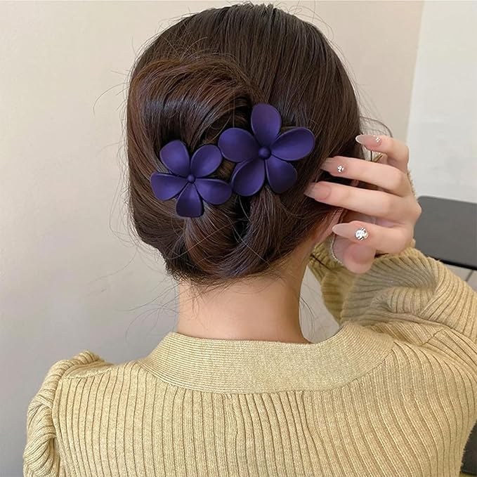 5Pcs Flower Flat Hair Clips for Women Matte Flat Hair Claw French Alligator Clips Non-Slip Cute Duck Billed Flat Claw Clips for Thick Hair for Girls, white,green,black,purple,blue