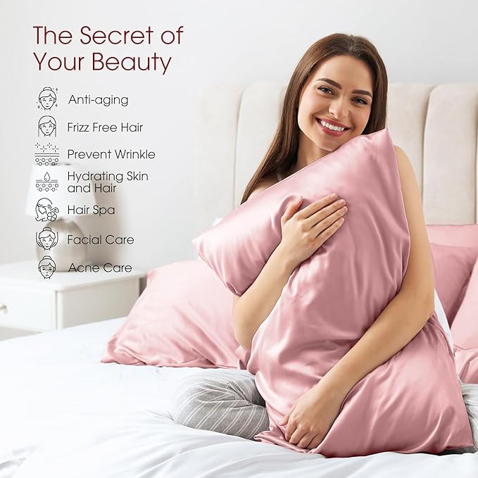 100% Silk Pillow Cases 2 Pack Queen Size Mulberry Silk Pillowcase for Hair and Skin Set of 2 Highest Grade 6A Silk Soft Breathable Cooling with Hidden Zipper, Pink