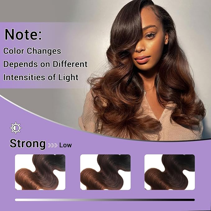 2x6 HD Lace Closure Body Wave Human Hair T1B/2/30 Chestnut Brown Ombre Transparent Lace Closure 2x6 Long Middle Part 100% Raw Virgin Human Hair 18 Inch 150% Density