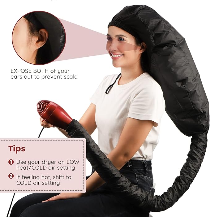 Bonnet Hooded Hair Dryer Attachment, Segbeauty Extra Large Adjustable Deep Conditioning Cap, Upgraded Drying Heat Cap with Elastic Strap for Natural Curly Textured Hair Care, Fast Drying, Styling