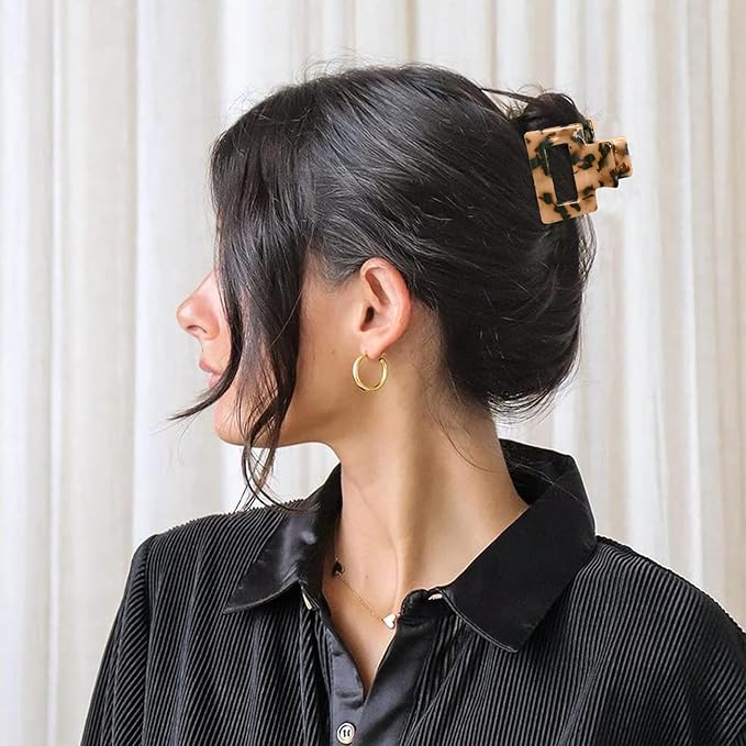 Tortoise Hair Clips for Women - 4Pcs 2" Small Acetate Striped Claw Barrettes for Thick & Thin Hair