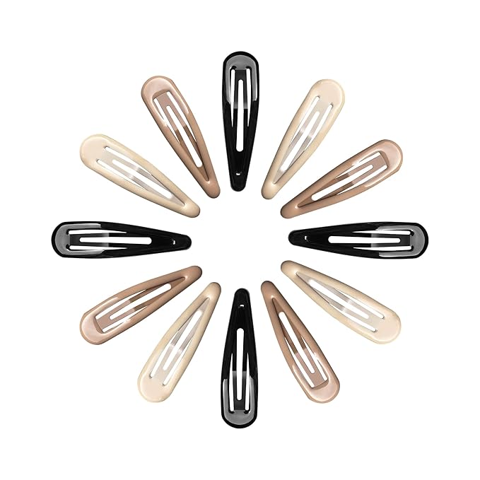 Metal Snap Hair Clips Water Drop No Slip Hair Barrettes for Women Large Hair Clips For Thick And Thin Fine Hair,Black Brown Beige,2.67 x 0.7 Inches,12 PCS