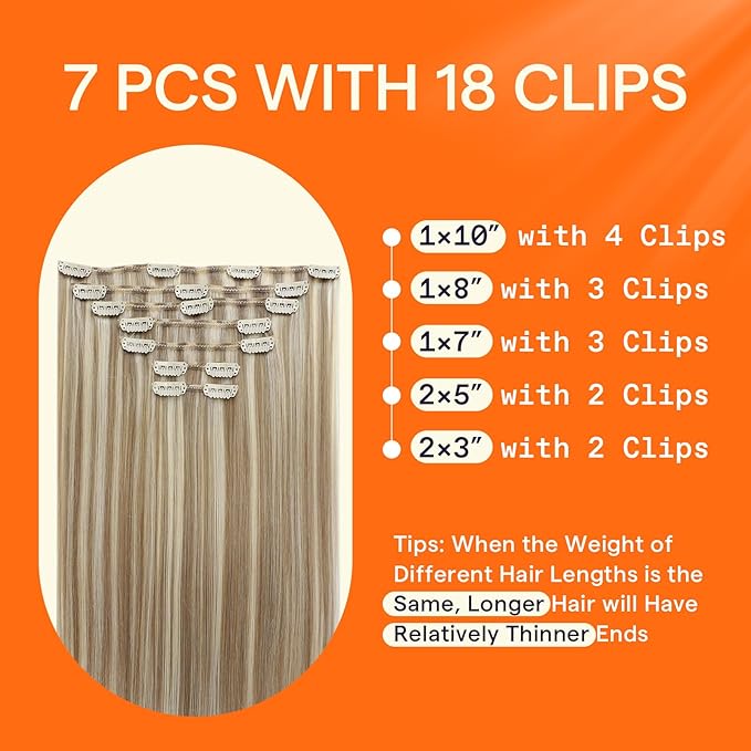 Full Shine Blonde Hair Extensions Clip ins 18 Inch Human Hair Clip ins Golden Blonde Highlight Extensions for Women Real Hair for Festivals 120 G 7 Pcs