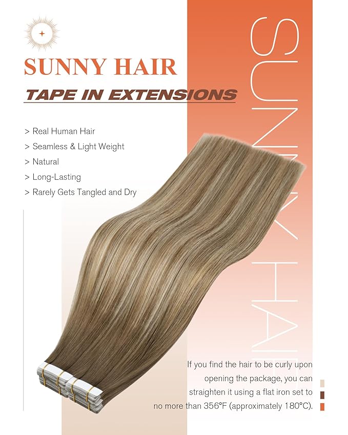 Sunny Hair Tape in Hair Extensions Human Hair, Human Hair Tape in Extensions Light Brown Balayage Blonde Hair Extensions Real Human Hair Tape in 16Inch 50g
