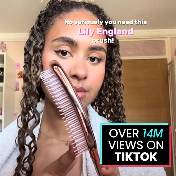 Lily England Detangling & Styling Brush - Pain-Free Brush for Curly Wet & Dry Hair With Flexible Bristles - Easy to Hold Rose Gold Brush for Women's 3c to 4c Curls
