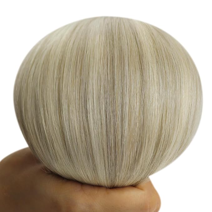 YoungSee Weft Hair Extensions Ombre Blonde Human Hair Sew in Extensions Ash Blonde Ombre Platinum Blond Highlights Sew in Hair Extensions Real Human Hair Wefts One Piece 18Inch 100G
