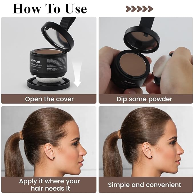 Instant Hairline Powder, Root Touch Up Hair Color for Gray Coverage and Thinning Hair, Root Cover Up Conceals Hair Loss & Bald Spots, Natural and Non-Greasy Hair Color for Women & Men, Light-Brown