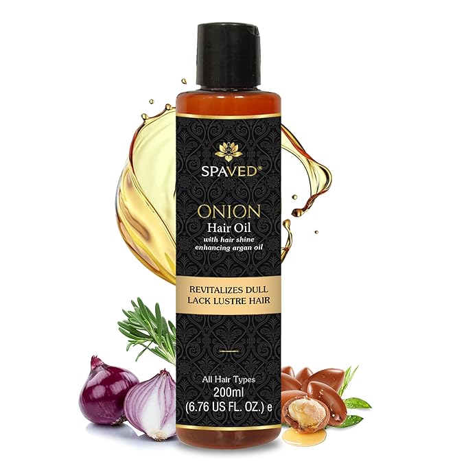 Onion Hair Oil with Rosemary & Argan – Natural Hair Oil for Hair Growth, Dandruff & Itchy Scalp – Vitamin E, Jojoba Oil – Sulfate-Free, Paraben-Free – 6.76 fl oz