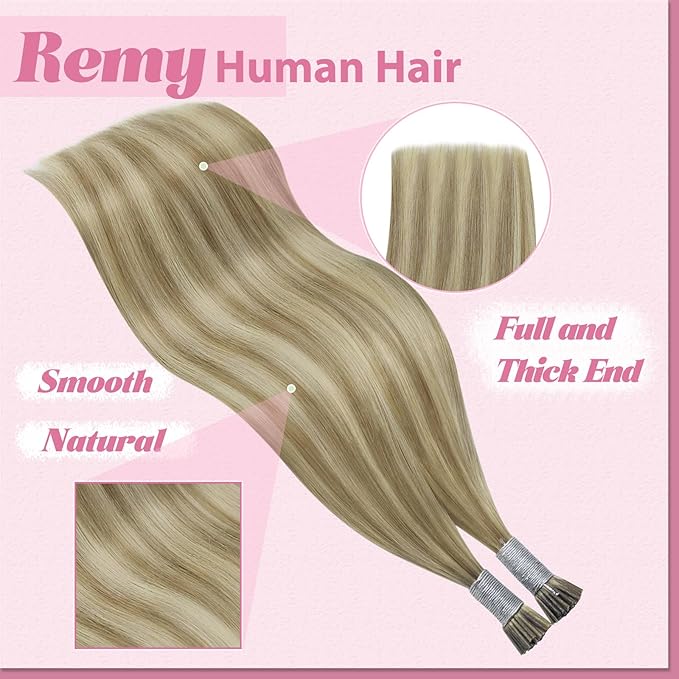 YoungSee Itip Hair Extensions Brown Highlight I Tip Hair Extensions Human Hair Light Brown Highlight I Tips Hair Extension 18In 60s 50g Hair Extensions I-Tip Remy Human Hair
