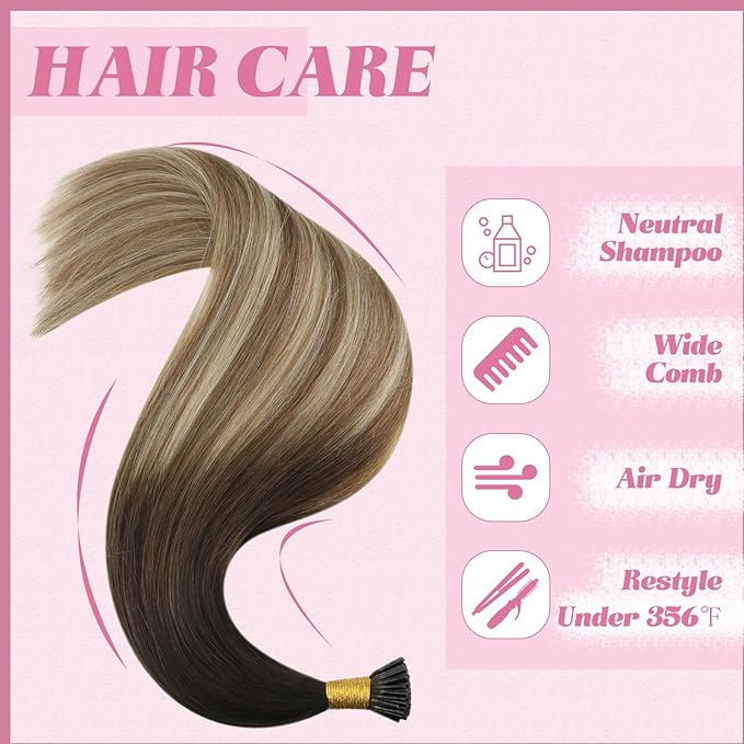 YoungSee I Tip Extensions Brown Balayage 22In Human Hair I Tip Extensions Ombre Dark Brown to Blonde with Brown I Tip Hair Extension Human Hair For Women 50s 50g Cold Fusion Hair Extension