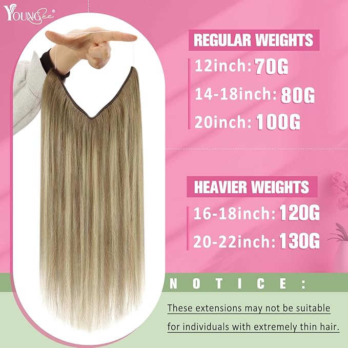 YoungSee 120G Wire Hair Extensions Light Brown Blonde Secret Wire Human Hair Extensions Light Brown Balayage Platinum Blonde Fish Line Extensions Remy Hair 16Inch