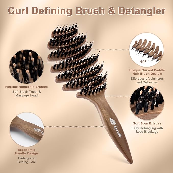 Hair Brush, For All Hair Types, Detangler Hairbrush, Durable Boar Bristle Brush, Vented Design, Massage The Scalp, Curved Paddle Elevates Your Experience