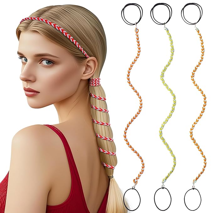 3 Packs Ponytail Holders Hair Ties for Women, Spiral Pony Tails Elastic Braided Hair Holders for Gym Swimming Sports (3pcs25"colorful36)