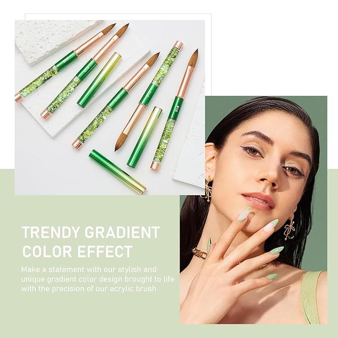 Acrylic Nail Brush Size #12, KEMEISI 100% Pure Kolinsky Nail Art Brushes Sturdy Handle Oval Shaped Acrylic Powder Nail Design Tools for Professional Manicure DIY Home Salon (Green)