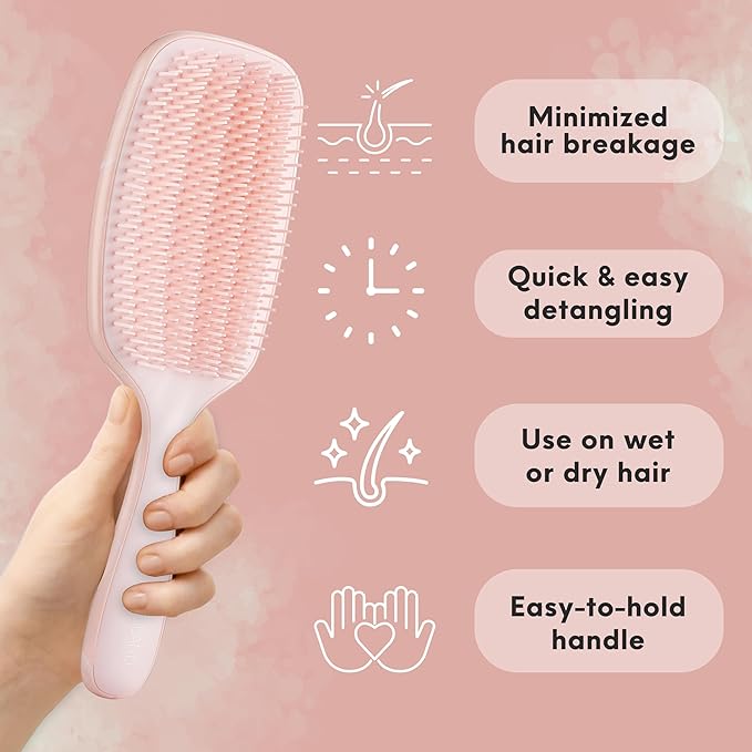 Lily England Detangling & Styling Brush - Pain-Free Brush for Curly Wet & Dry Hair With Flexible Bristles - Easy to Hold Rose Gold Brush for Women's 3c to 4c Curls