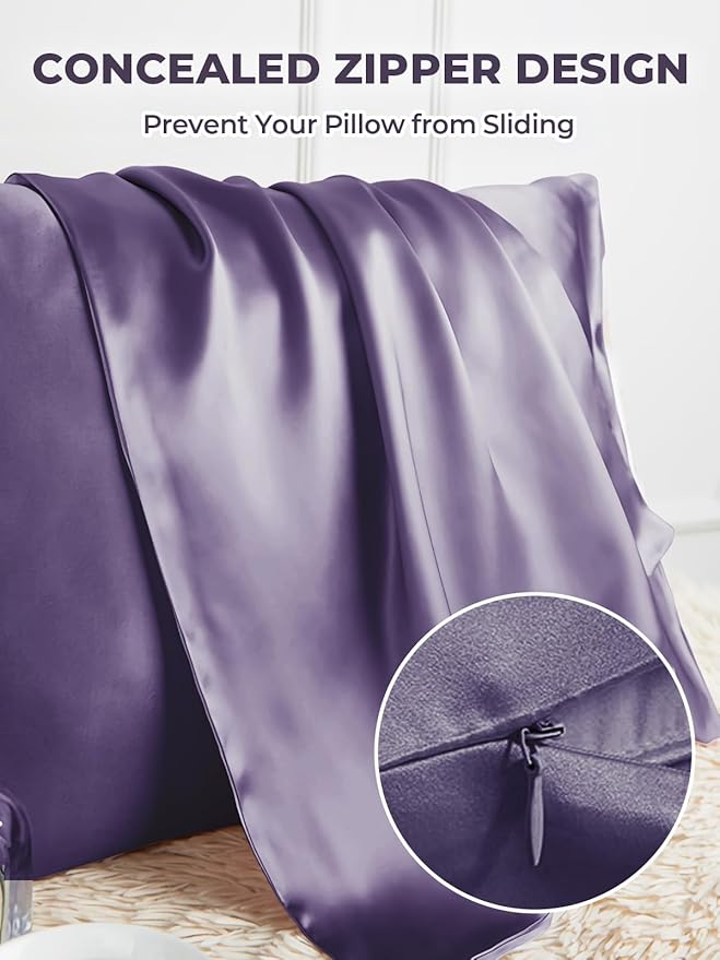 Mulberry Silk Pillowcase for Hair and Skin, SGMSILK 22 Momme Natural Silk Pillow Cases with Zipper, 6A Soft and Smooth Single Sided Pure Silk Pillow Cover (Dark Purple, Queen 20"x30")