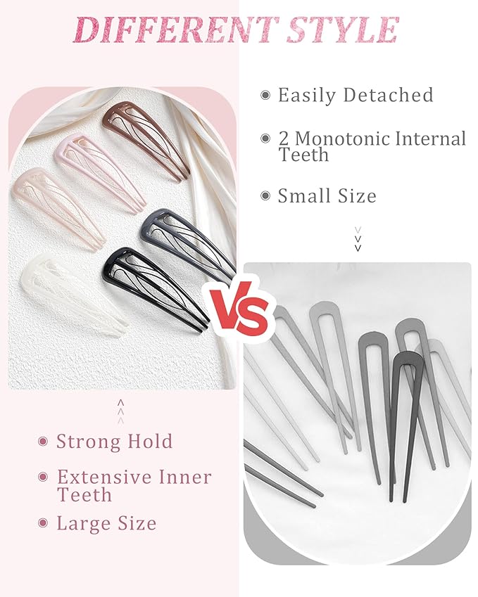 6 PCS French Hair Pins for Women, U-Shaped Hair Forks Stick for Bun Updo Chignons & French Twists, Strong Hold 3 Internal Teeth Hair Chopsticks Styling Accessories