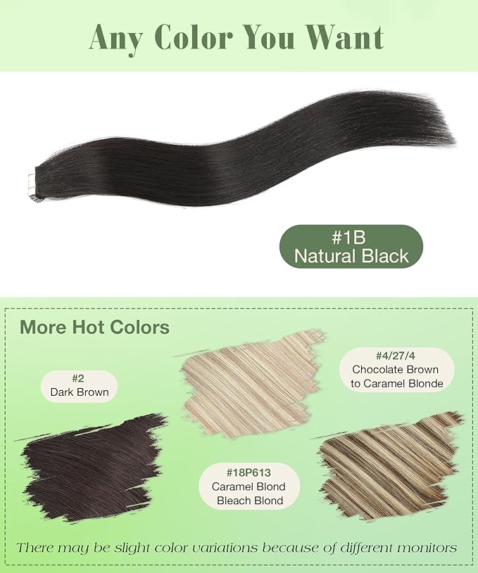 SURNEL 22 inch Tape in Hair Extensions Human Hair 1B Off Black Remy Tape in Hair Extensions 20pcs 50g(#1B-22)