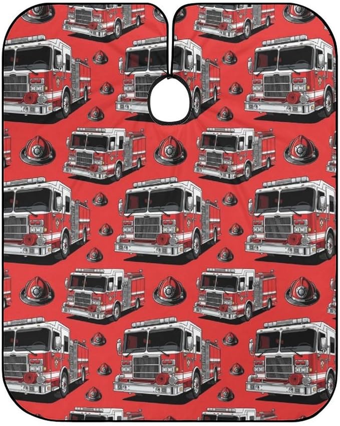 Full Coverage Hair Cutting Cape, Hairdressing Apron Cute Red Fire Trucks Print Hair Cutting Gown for Makeup Artist Beautician
