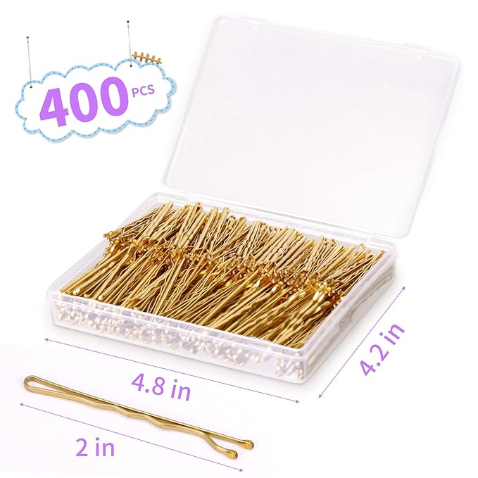 400 Ct SlideProof Bobby Pins, Metallic Blonde, High Gloss Bobby Hair Pins for Styling, Lock In Style, Comfortable, Pain-Free Hair Accessories for Women & Men, All Hair Types