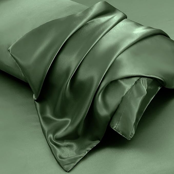 Aormenzy Satin Body Pillow Cover Set of 2, 20x54 Inches Woodland Green Body Pillow Case for Adults, Silky Soft & Cooling Body Pillow Pillowcase with Envelope Closure
