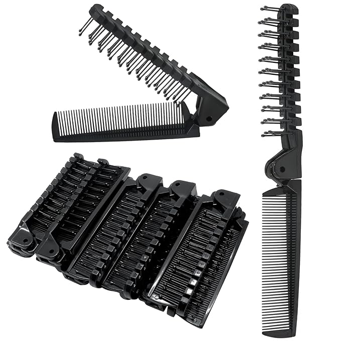 Folding Comb, 24PCS Travel Hair Brush and Comb Set, Portable Foldable Plastic Hairdressing Tools, Anti-Static Hair Comb, Double Headed Hair Brush for Men Women (Black)