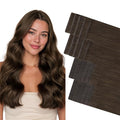 GOO GOO Invisi Edge Tape in Hair Extensions Human Hair, 2A Light Brown 10pcs injected with 10pcs classical tape ins, 14inch 50g, Virgin Remy Hair, Natural Look