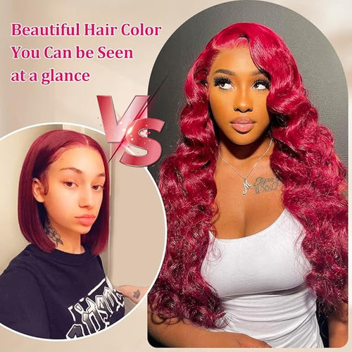 30 Inch Burgundy Wig HD Lace Front Wig Pre Plucked 200% Density Red Wig with Baby Hair for Women