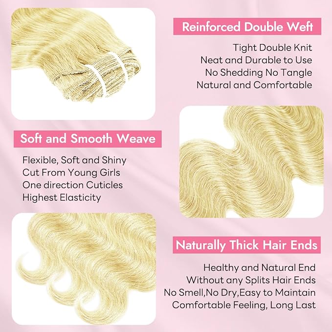 Clip in Hair Extensions Real Human Hair Body Wave 613 Bleach Blonde Clip in 100% Brazilian Remy Human Hair Extensions 8pcs Per Set with 18 Clips Double Weft 24 Inch 120g/3.6oz