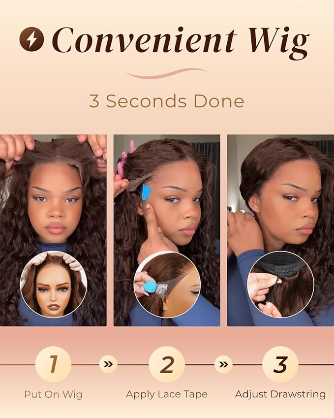 Arabella Chocolate Brown Deep Curly Lace Front Wigs Human Hair 13x6 HD Lace Frontal Wigs Curly Human Hair Brown Glueless Wig For Women Pre Plucked with Natural Hairline 26 Inch