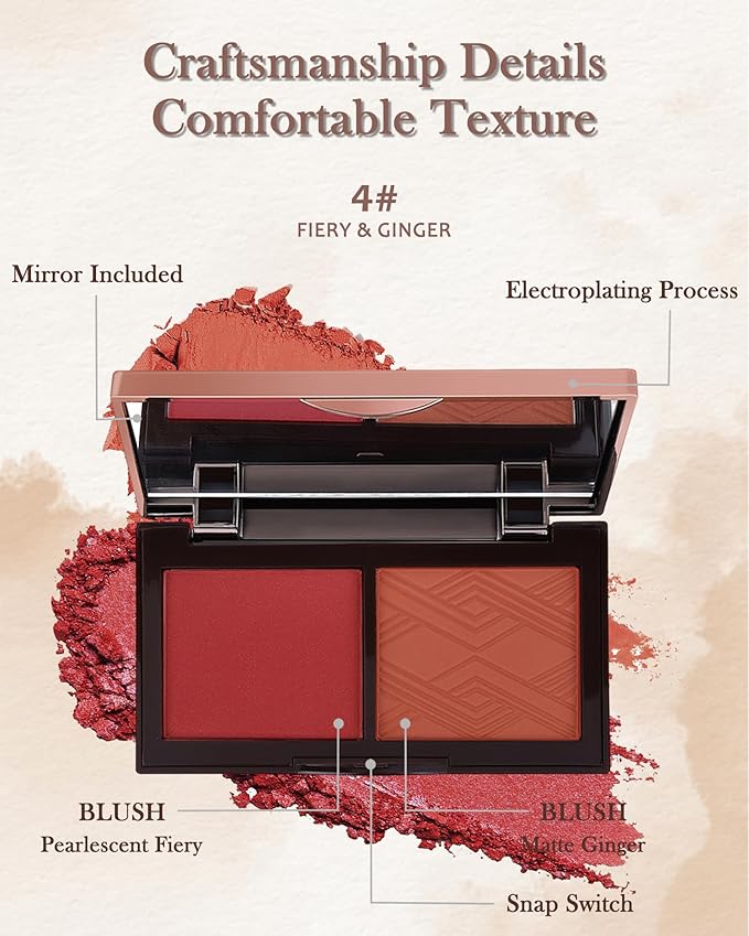 Matte Blush Powder Palette-2Colors Cruelty-Free Buildable Facial Cheek Blusher Pressed Powder Light Luxury Blush Contour Palette for Face,Longlasting Makeup Palette,Valentine's Day Gift for Women-04