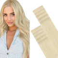 GOO GOO Invisi Edge Tape in Hair Extensions Human Hair, 60A Platinum Blonde, 10pcs 18inch 25g, Virgin Remy Hair, Seamless Injected Tape, Natural Look