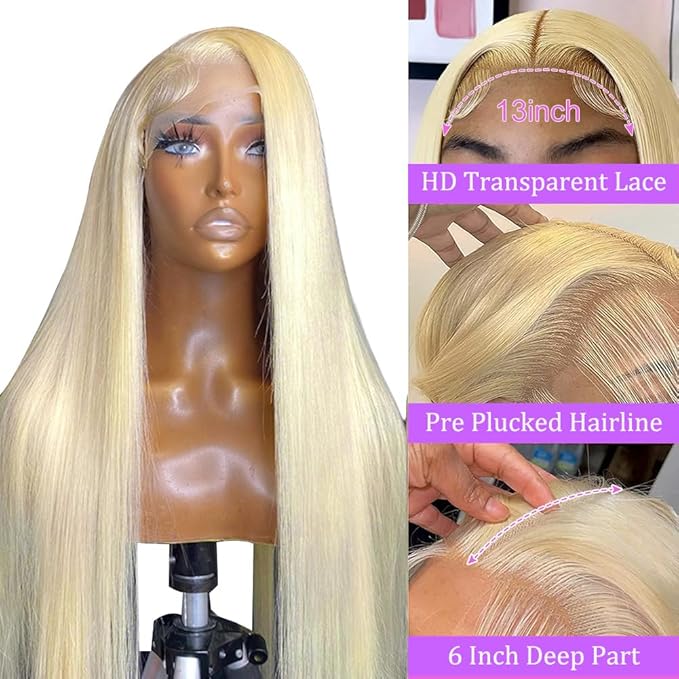 613 30 Inch Lace Front Wigs Human Hair Blonde 13x6 HD Lace Straight Wigs Human Hair for Black Women 180% Density 613 Frontal Wigs Human Hair Pre Plucked with Baby Hair