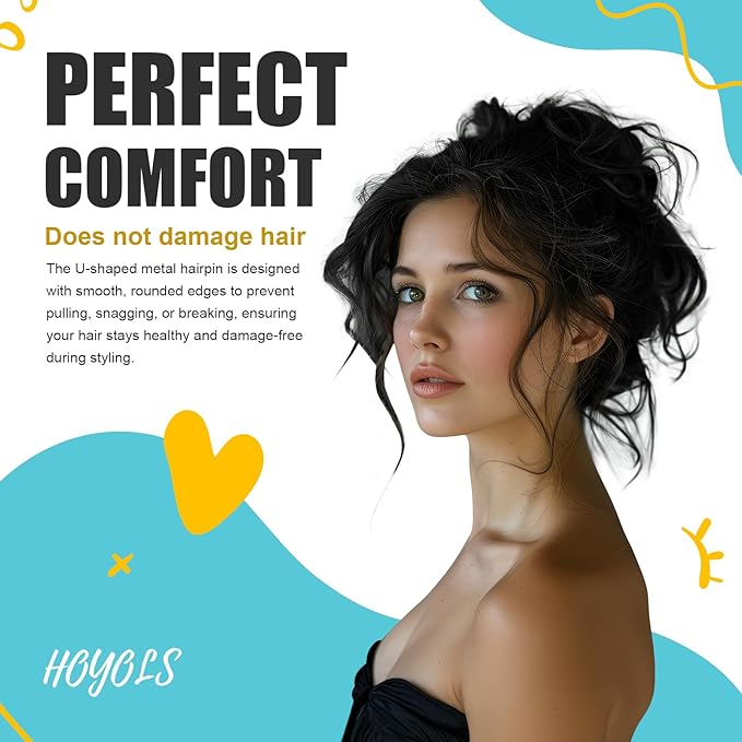 HOYOLS U Shaped Hair Bobby Pins Assorted Size, Secure Hold Metal Bun Clips Crimped Design with Ball Tips for Women Girls Updo Thin Thick Hair, 150 Count (Black)