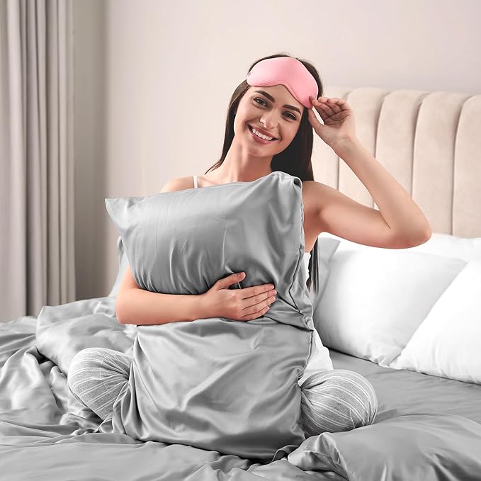 Lirex Satin Pillowcase for Hair and Skin, Super Soft and Cooling Similar to Silk, 2 Pack Standard Size 20"X 26" Pillow Cases with Envelope Closure, Gifts for Women Men, Dark Gray