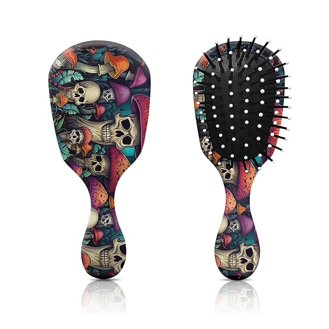 Mini Hair Brush,Cute Detangling Travel Hair Brush,Soft Bristles for Effortless Tangle Removal,Detangler Hairbrush for Women Men Boys Girls Kids Wet Dry All Hair Types (Skeleton Mushroom, Mini)