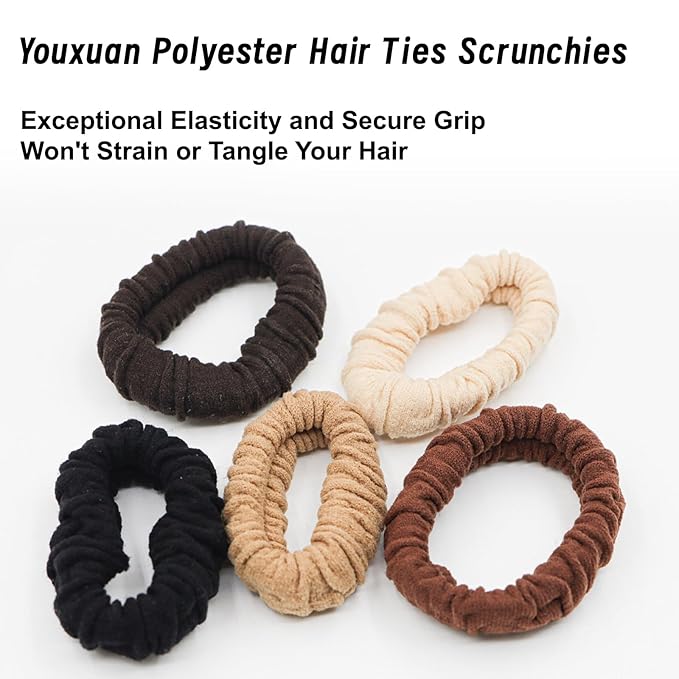 Youxuan No Damage Soft Polyester Hair Ties, No Tug Scrunchies Hair Bands with Strong Elasticity