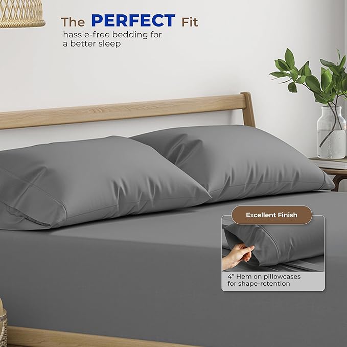 THREAD SPREAD 100% Egyptian Cotton Pillow Cases - High Thread Count Pillowcases Queen/Standard Size Pack of 2, Soft, Breathable Extra Long Staple Sateen Weave Cotton Pillow Cover for Bed - Dark Grey