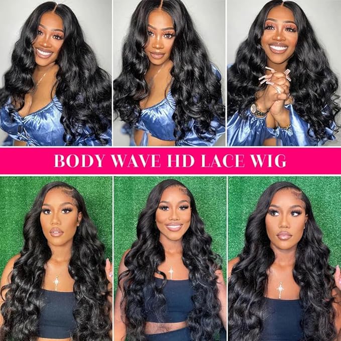 34 Inch 13X6 Body Wave Lace Front Wigs Human Hair Pre Plucked HD Lace Frontal Wig Human Hair 200% Density Glueless Wigs for Women Natural Color