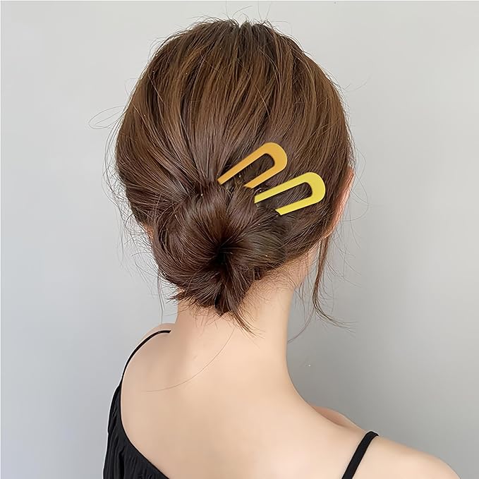 6Pcs Metal French Hair Pins for Women U Shape Sticks 3.9 Inch Vintage Fork for Hairstyle Accessories(Gold/Orange/Yellow)