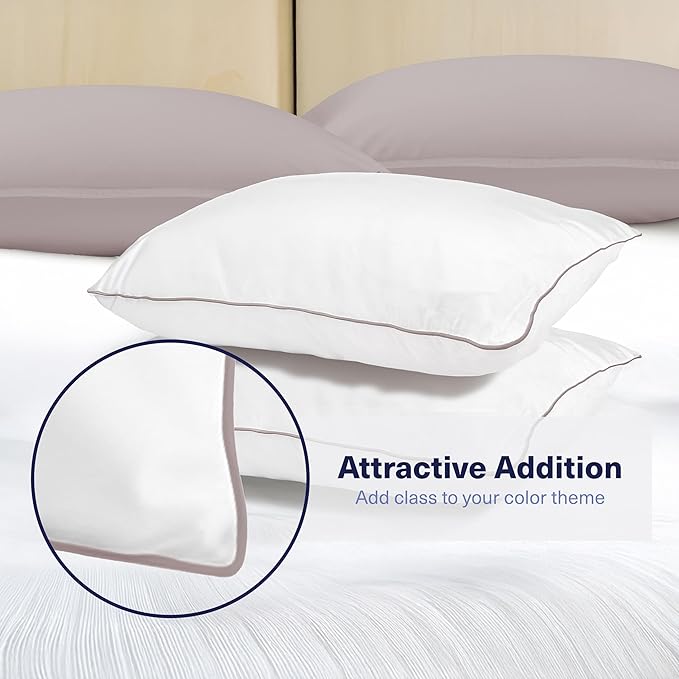 Kickoff Viscose Bamboo Pillowcase, Standard, Set of 2, 100% Organic Hidden Zippered Viscose Bamboo Pillow Case Standard Size, Cooling Pillow Cover for Hot Sleepers (20"x26", Trimmed, Grey Mist)