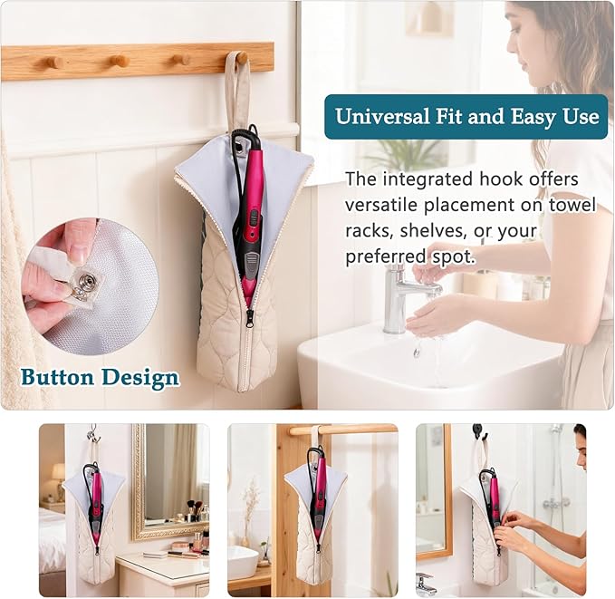 Heat Resistant Hair Tool Organizer Bag with Hanging Loop, Portable Travel Case for Flat Irons, Curling Irons, Hair Straighteners & Hot Styling Tools, 13.5" Heat-Proof Storage Cover with 2 Pockets