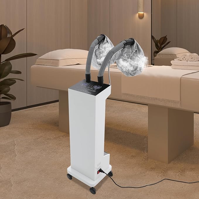 Professional Nano Hair Steamer, Multi-Function Micro-Mist Hair Steamer with Universal Wheel 2 Vaporizing Caps for Deep Care Hair Repair Salon Spa (White)