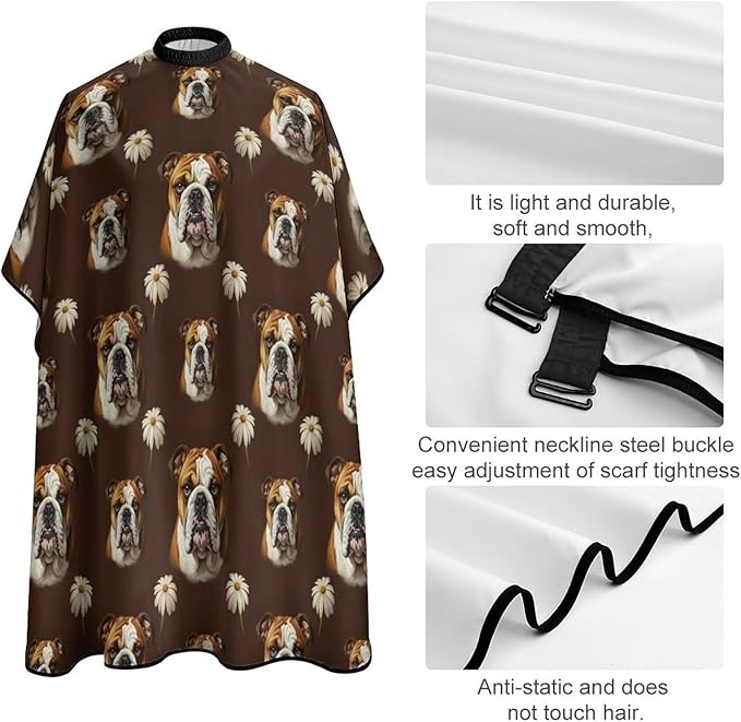 Extra Long Haircut Barber Cape Cover, Hairdressing Apron Funny English Bulldog Hairdressing Gown Cover for Hair Cutting