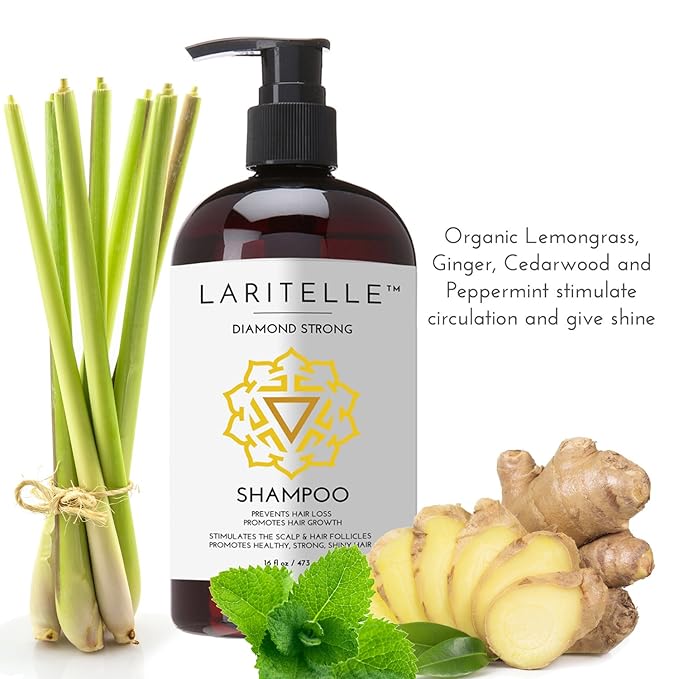 Laritelle Organic Anti-Thinning Shampoo Diamond Strong | RECOMMENDED BY DERMATOLOGISTS for Hair Loss Prevention | Strengthening, Follicle Stimulating | Argan, Rosemary, Lemongrass, Ginger & Cedarwood