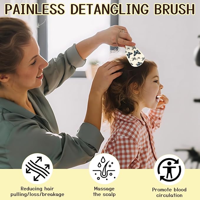 Mini Hair Brush,Cute Detangling Travel Hair Brush,Soft Bristles for Effortless Tangle Removal,Detangler Hairbrush for Women Men Boys Girls Kids Wet Dry All Hair Types (Black Butterfly, Mini)