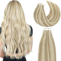 Lacer Hair Extensions Tape in Natural Highlight Skin Weft Real Virgin Hair Highlight Ash Blonde Mixed Light Blonde Color Double Side Remy Tape in Human Hair Extensions 50g 20pcs 22 Inch