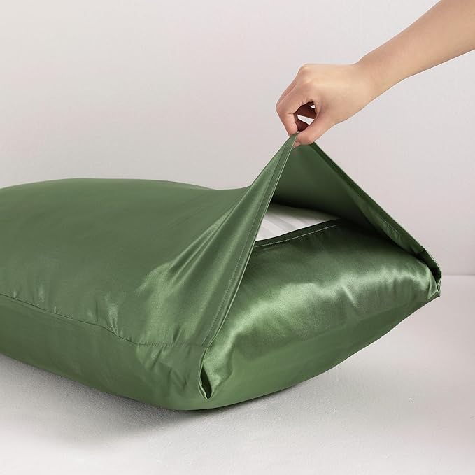 NTBAY 2 Pack Satin Queen Pillowcases for Hair and Skin, Luxurious and Silky Pillow Cases with Envelope Closure, 20x30 Inches, Olive Green